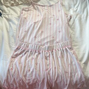 Viral Pink and White Striped bow pajamas